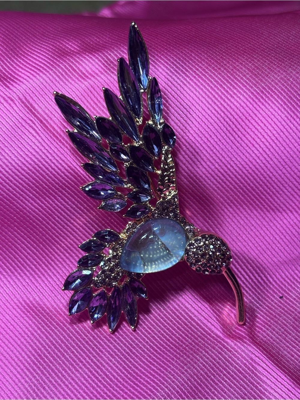 New Napier Purple Crystal Hummingbird Brooch